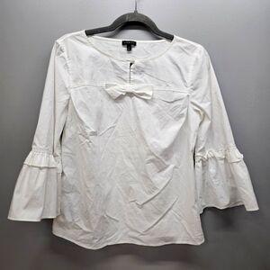 TALBOTS Womens White Blouse with Bow Bell Sleeve Size Small Preppy
